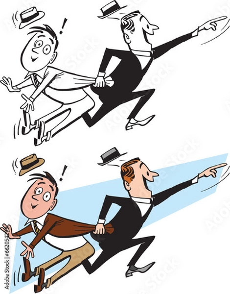 Obraz A vintage retro cartoon of two businessmen rushing off to an important meeting. 