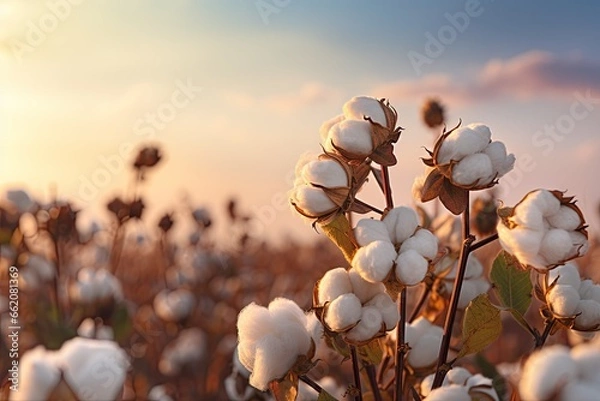 Obraz a cotton field on sunset