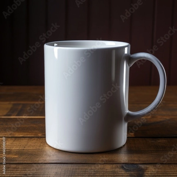 Fototapeta A white coffee mug sitting on a table. Generative AI. 