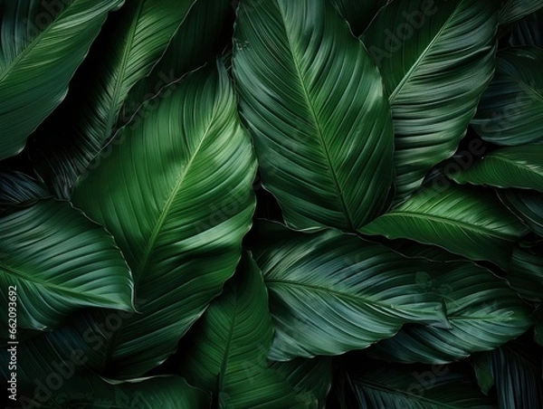 Fototapeta Abstract green leaf texture, nature background, tropical leaf, Generative AI