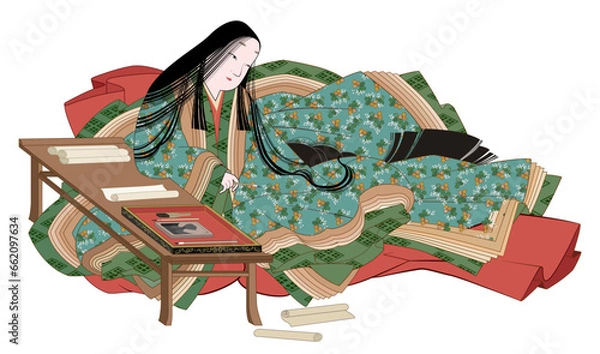 Fototapeta 紫式部-緑色の着物