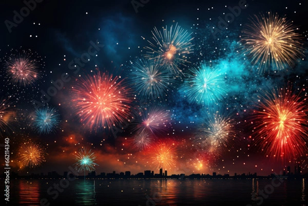 Fototapeta Abstract fireworks background with copy space for text