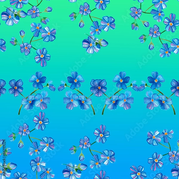 Fototapeta Seamless pattern with watercolor colors blue - forget-me-not