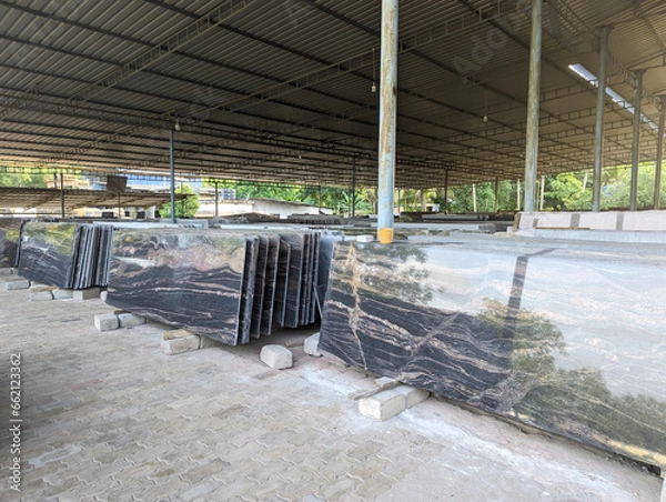 Fototapeta granite stone slabs of himalayan blue pattern for flooring arranged in layers of stacks the factory storage outlet 