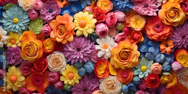 Fototapeta floral abstract colourful paper cut flower mosaic background