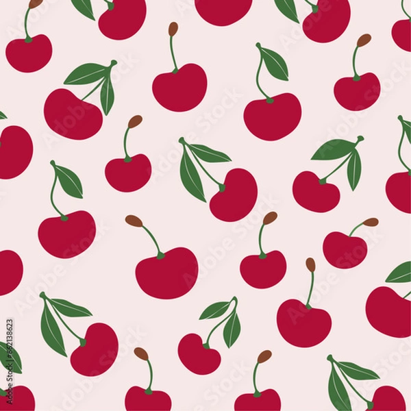 Fototapeta Red Cherry Seamless Pattern.A vibrant and cheerful seamless pattern with red cherries on a white background.