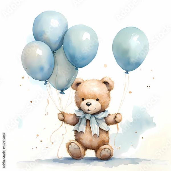Fototapeta superbe illustration en aquarelle de petit ourson multicolre