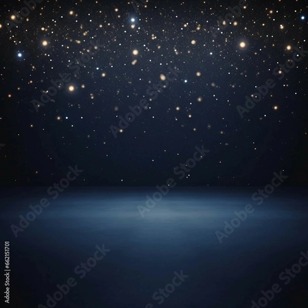 Obraz 紺色の背景に金色の丸いボケライトと床がある祝祭的な正方形テンプレート