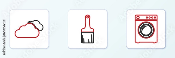 Fototapeta Set line Washer, Cloud and Paint brush icon. Vector