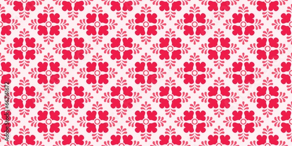 Fototapeta Mexican talavera tile pattern ornament vector. Red flowers are suitable for decoration, wallpaper, wrapping paper, backgrounds and fabrics