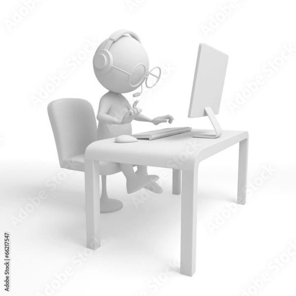 Fototapeta 3d white character. Operator - programmer. Isolated on white