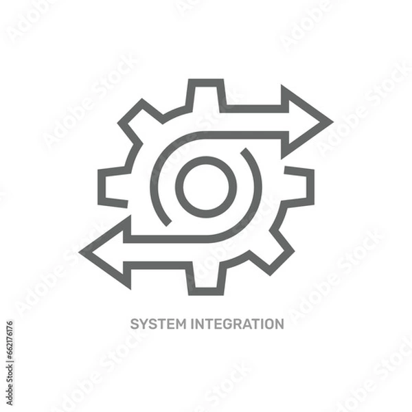 Fototapeta Data operation and system integration process with thin line gearwheel. Outline trend modern simple recycle or execute logotype graphic design element isolated on white. Editable Stroke. EPS 10