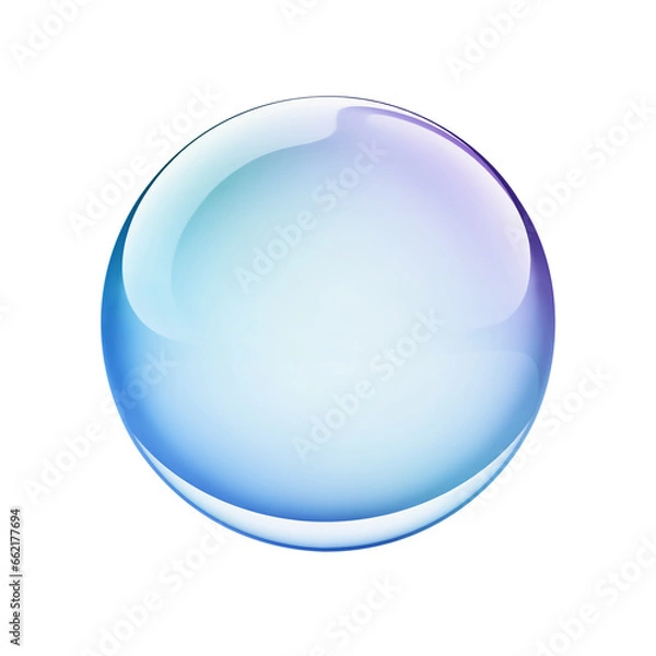 Fototapeta Blue glass sphere, water drop, soap bubble isolated on white. Clipping path included