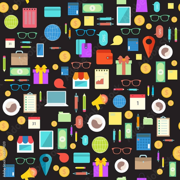Fototapeta Business life seamless pattern. Flat symbols