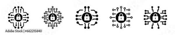 Fototapeta Set of cyber security vector icons. Cybersecurity sign. Protect of data or information. Vector 10 Eps.