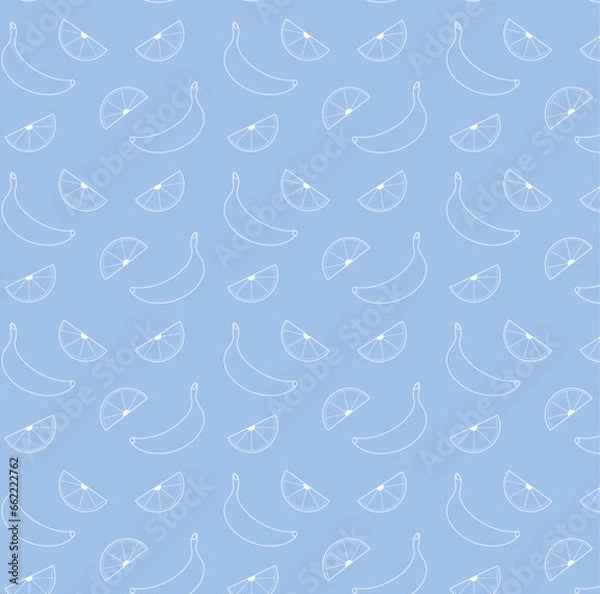 Fototapeta seamless background with bananas and oranges on blue background, food illustration, eps