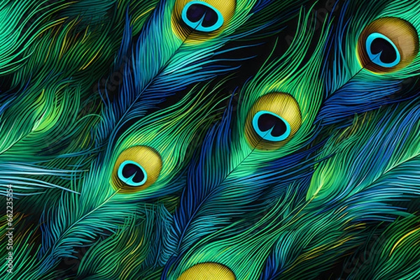 Fototapeta Colorful Realistic Peacock Feather Pattern Background