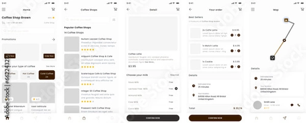 Fototapeta Coffee Shop, Barista Delivery and Cafe Store Mobile App  UI Kit Template