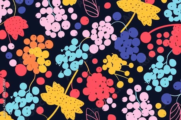 Obraz Grapevine flowers quirky doodle pattern, wallpaper, background, cartoon, vector, whimsical Illustration