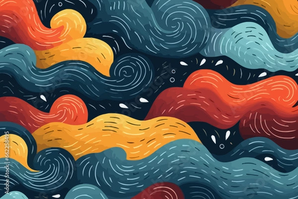 Obraz Gusty winds in stormy weather quirky doodle pattern, wallpaper, background, cartoon, vector, whimsical Illustration