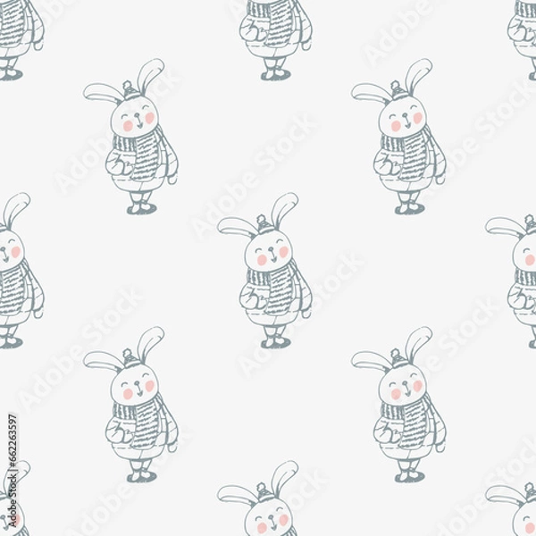 Obraz cute rabbit seamless vector pattern. Winter illustration