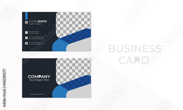 Fototapeta Double-sided creative black and blue color business card layout design.  Vector illustration.