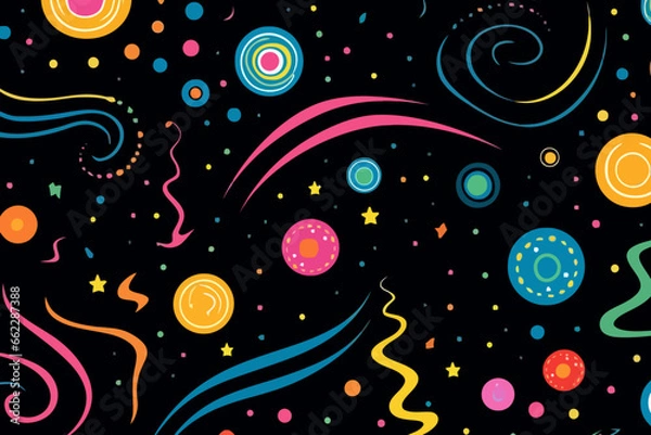 Fototapeta Space-time warping quirky doodle pattern, wallpaper, background, cartoon, vector, whimsical Illustration