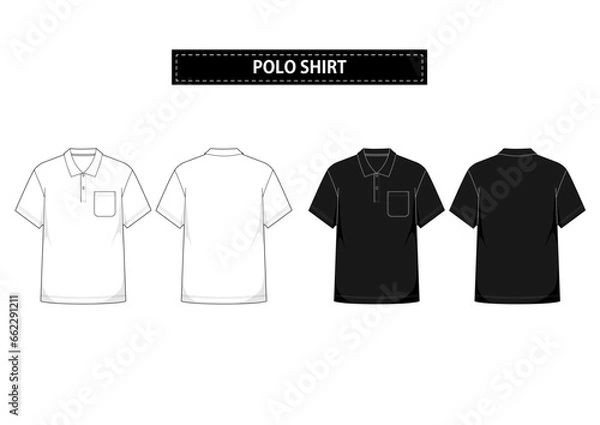 Fototapeta ベーシック半袖ポロシャツのハンガーイラスト/ポケット付/白、黒/メンズウェア/ユニフォーム