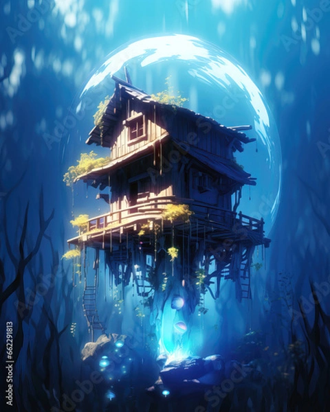 Fototapeta Floating fantasy house. Vector illustration