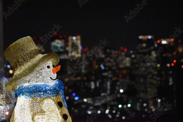 Fototapeta Glass snowman and city night view