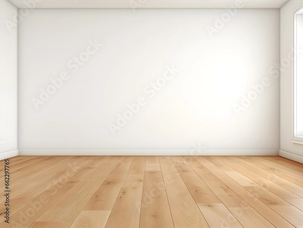 Fototapeta Empty room with wooden floor and white wall. Room mock-up for design