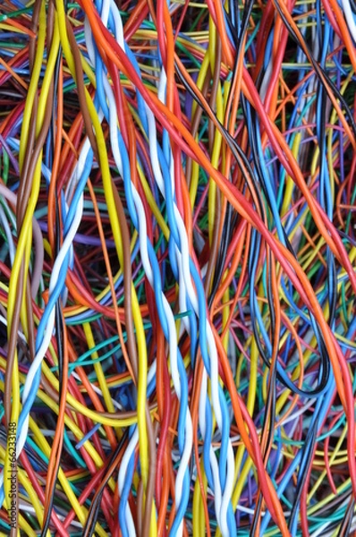 Fototapeta Network chaos of colorful computer cables