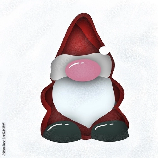 Fototapeta Christmas dwarf in paper-cut style
