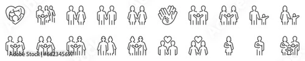 Fototapeta Types of family structures. Thin line icon set. Symbol collection in transparent background. Editable vector stroke. 512x512 Pixel Perfect.