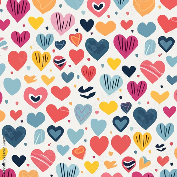 Fototapeta Hearts quirky doodle pattern, background, cartoon, vector, whimsical Illustration
