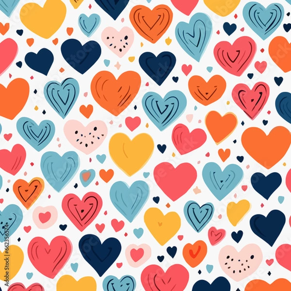 Fototapeta Hearts quirky doodle pattern, background, cartoon, vector, whimsical Illustration