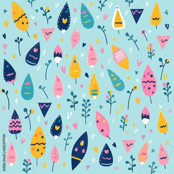 Fototapeta Easter banners and flags quirky doodle pattern, background, cartoon, vector, whimsical Illustration