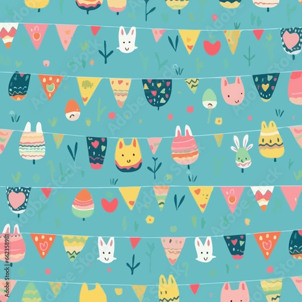 Fototapeta Easter banners and flags quirky doodle pattern, background, cartoon, vector, whimsical Illustration