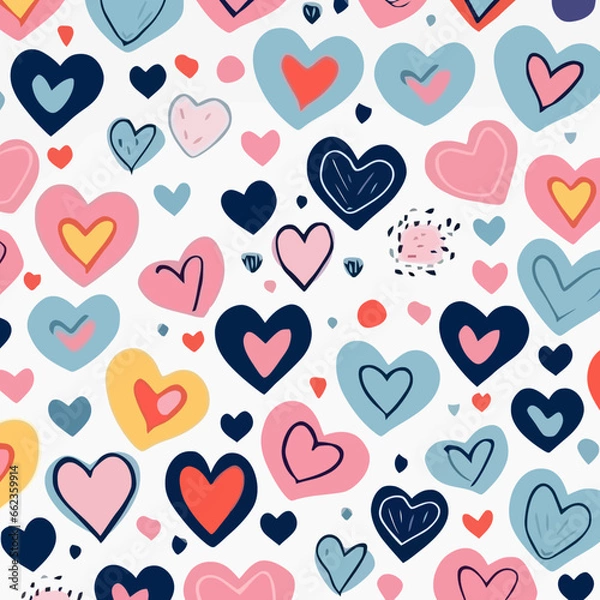 Fototapeta Heart shapes quirky doodle pattern, background, cartoon, vector, whimsical Illustration