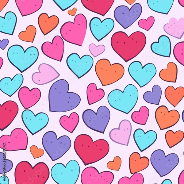 Fototapeta Candy hearts quirky doodle pattern, background, cartoon, vector, whimsical Illustration