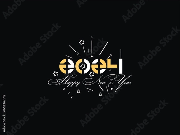 Obraz Happy New Year, New Year 2024, new year, 2024, happy firework, new year celebration, new year holiday, 2024 design, star logo icon vector with black background
