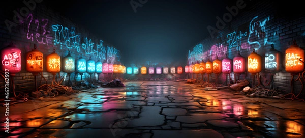 Fototapeta graffiti slogan print with neon spray, t shirt graphics print vector illustration design, Urban typography hipster street art for graphic