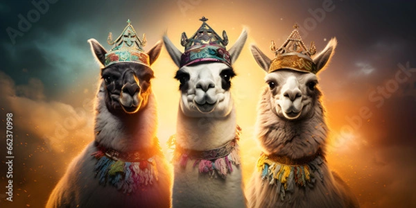 Obraz "Llama Majesty: Crowned Andean Royalty" | Background Design | AI Generated Artwork