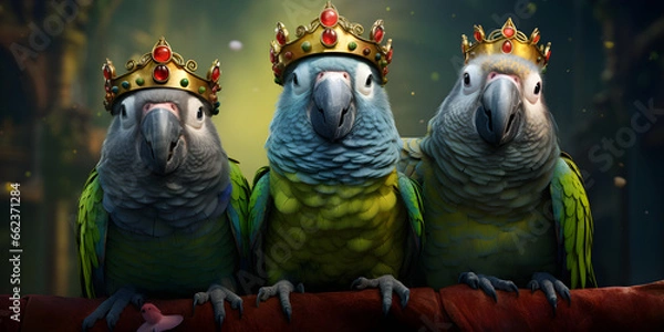 Obraz "Feathered Monarch: Parrot with Crown" | Background Design | Generative AI Artwork
