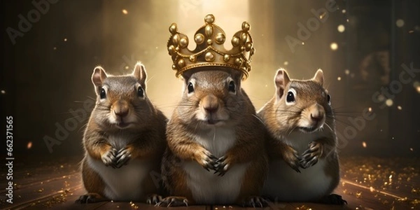 Obraz "Crowned Acorn Monarch: Squirrel Royalty" | Background Design | Generative AI Artwork
