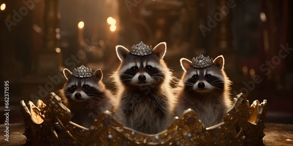 Fototapeta "Royal Raccoon Regent: Crowned Masked Majesty" | Background Design | Generative AI Artwork