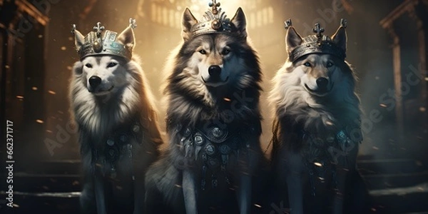 Obraz "Regal Alpha: Wolf with Crown" | Background Design | AI Generated Artwork