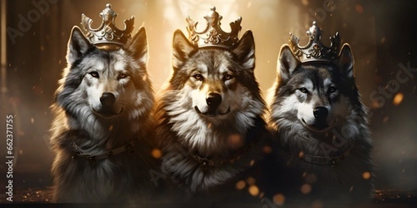Obraz "Regal Alpha: Wolf with Crown" | Background Design | AI Generated Artwork
