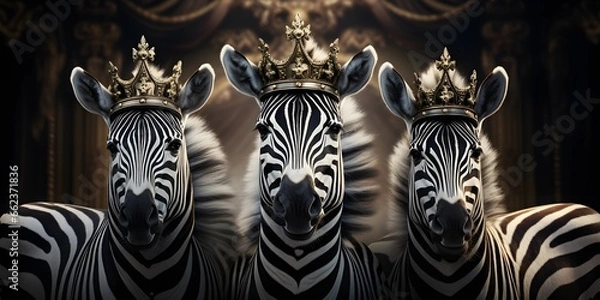 Obraz "Striped Sovereign: Zebra with Crown" | Background Design | AI Generated Artwork