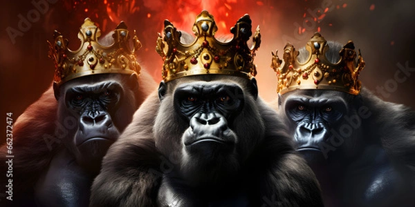 Obraz "Kingly Strength: Gorilla with Crown" | Background Design | Generative AI Artwork